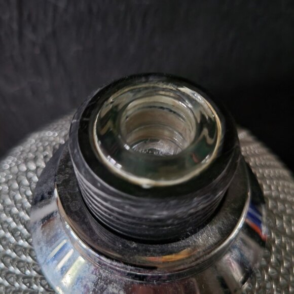 Vintage Mid Century Glass and Chain Metal Syphon Round Glass Seltzer Bottle, Vin - Picture 8 of 9